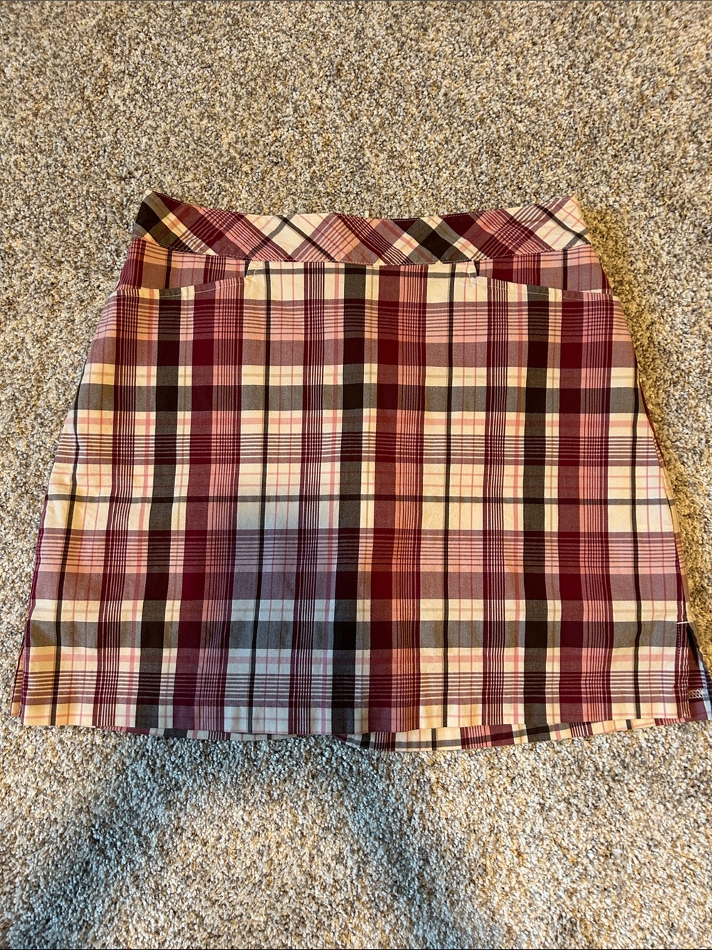 Plaid Mini Skirt in Burgundy and Cream